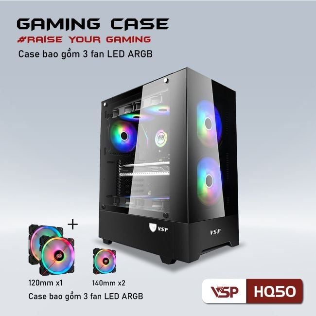 CASE VSP HQ50 Đen    (Mặt Kính + 3 Fan)